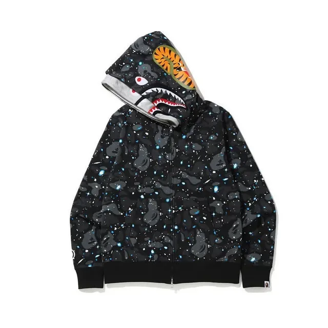 A Bathing Ape Shark Hoodie con Capucha de Cremallera Blanca y Gris 3