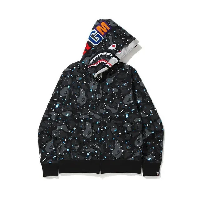 A Bathing Ape Shark Hoodie con Capucha de Cremallera Blanca y Gris 4