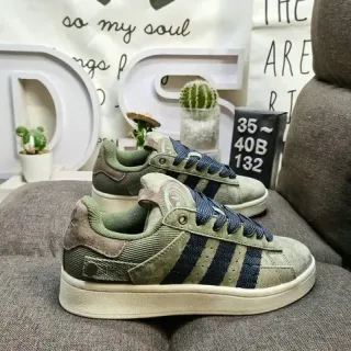 Adidas أخضر عسكري أزرق بحري زيتوني سويد وكوردوري علوي تداخل ثلاث شرائط زرقاء حذاء رياضي أسلوب حياة
