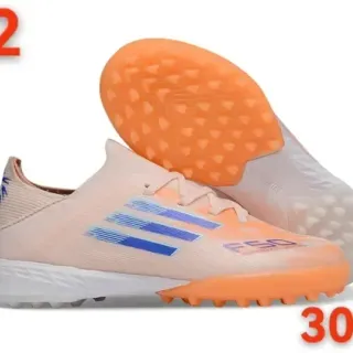 Adidas Bege Laranja Upper de Malha Com Três Listras Chuteiras de Futebol para Gramado Artificial