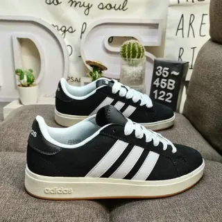 Adidas أسود وأبيض ثلاث شرائط أحذية رياضية نمط حياة