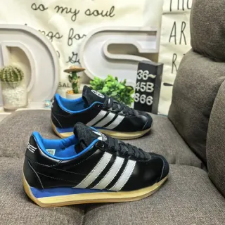 Adidas أسود أزرق منخفضة الارتفاع جلد علوي أحذية رياضية أسلوب حياة
