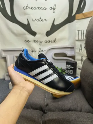 Adidas Black Blue Low-Top Leather Upper Lifestyle Sneakers 5