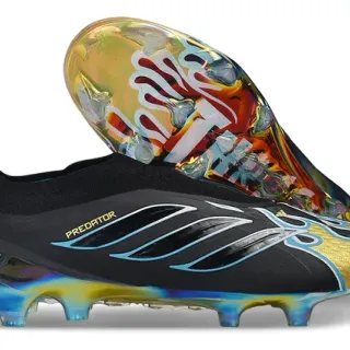 Adidas Black Gold Laceless Sock-Fit Upper Iridescent Holographic Sole Firm-Ground Soccer Shoes