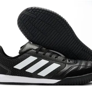 Adidas Zapatos de fútbol indoor negro blanco cuero acolchado en la punta malla en la parte superior