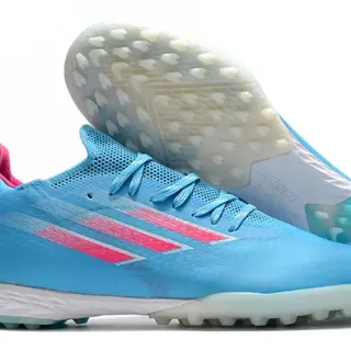 Adidas Blue Pink Lightweight Knit Upper Asymmetric Lacing System Artificial-Grass Soccer Shoes