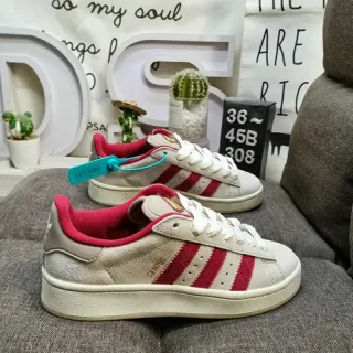 Adidas Campus بيج أحمر سويد أعلى ثلاث خطوط نمط حياة حذاء رياضي