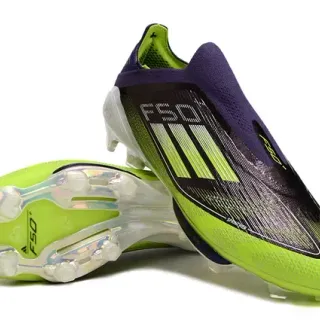 Adidas F50 हरी बैंगनी सॉक फिट कॉलर ग्रेडिएंट ब्लैक टू लाइम अपर फर्म ग्राउंड फुटबॉल जूते