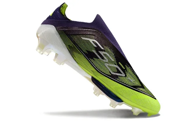 Adidas F50 Vert Violet Collet Chaussette Gradient Noir à Lime Haut Firm-Ground Chaussures de Football 2