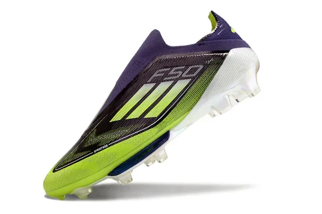 Adidas F50 Vert Violet Collet Chaussette Gradient Noir à Lime Haut Firm-Ground Chaussures de Football 3