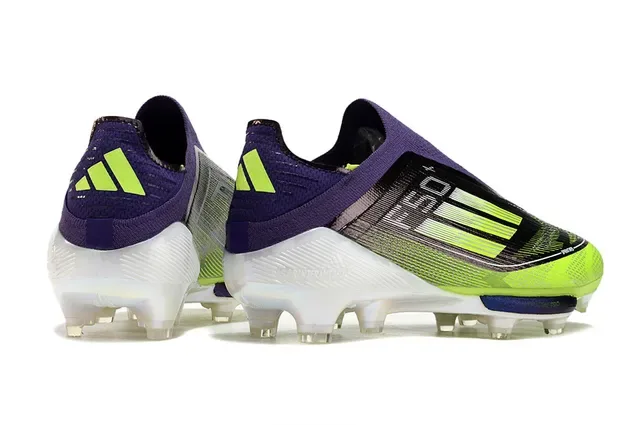 Adidas F50 Vert Violet Collet Chaussette Gradient Noir à Lime Haut Firm-Ground Chaussures de Football 4