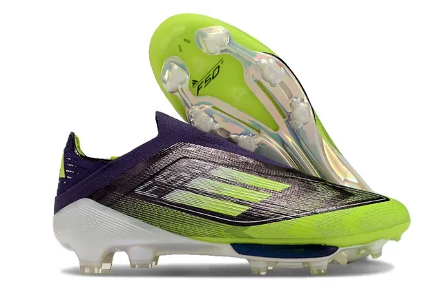Adidas F50 Vert Violet Collet Chaussette Gradient Noir à Lime Haut Firm-Ground Chaussures de Football 5