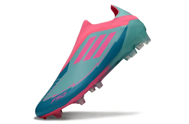 Adidas F50 Zapatos de fútbol rosa y turquesa para césped natural 3