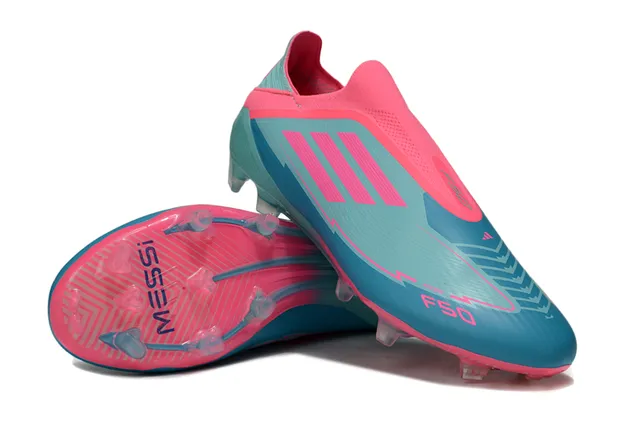 Adidas F50 Zapatos de fútbol rosa y turquesa para césped natural 4