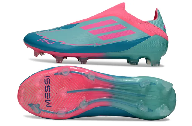 Adidas F50 Zapatos de fútbol rosa y turquesa para césped natural 6
