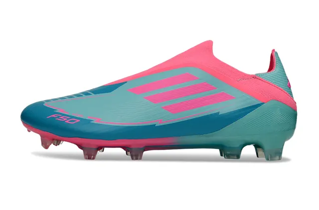 Adidas F50 Zapatos de fútbol rosa y turquesa para césped natural 7