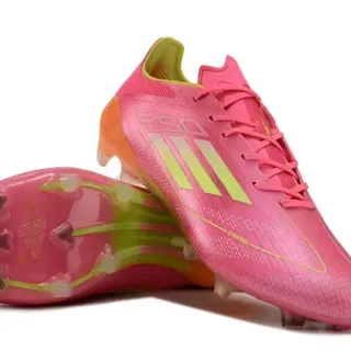 Adidas F50 Zapatillas de fútbol rosa verde corte bajo upper sintético superficie texturizada tipo knit firm ground