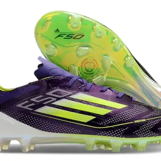 Adidas F50 Purple Green Low-Cut Synthetic Upper Détail de Rayures Neón Lime Terrain Ferme Chaussures de Football
