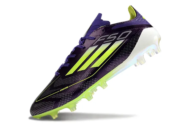 Adidas F50 Purple Green Low-Cut Synthetic Upper con Detalle de Rayas Neón Lime Firm-Ground Zapatos de Fútbol 3