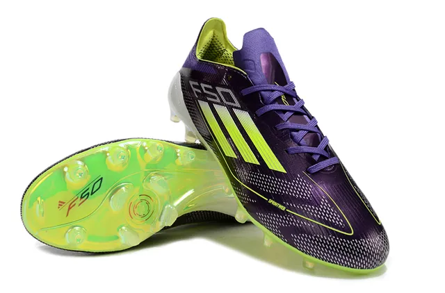 Adidas F50 Purple Green Low-Cut Synthetic Upper con Detalle de Rayas Neón Lime Firm-Ground Zapatos de Fútbol 4