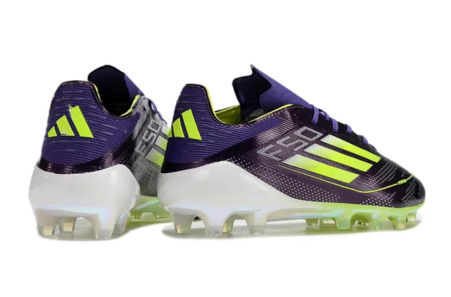 Adidas F50 Purple Green Low-Cut Synthetic Upper con Detalle de Rayas Neón Lime Firm-Ground Zapatos de Fútbol 5