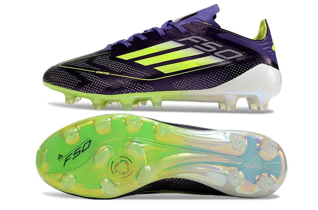 Adidas F50 Purple Green Low-Cut Synthetic Upper con Detalle de Rayas Neón Lime Firm-Ground Zapatos de Fútbol 6