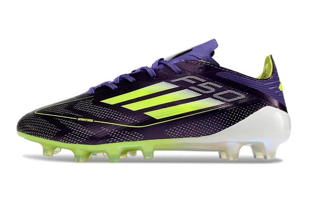 Adidas F50 Purple Green Low-Cut Synthetic Upper con Detalle de Rayas Neón Lime Firm-Ground Zapatos de Fútbol 7