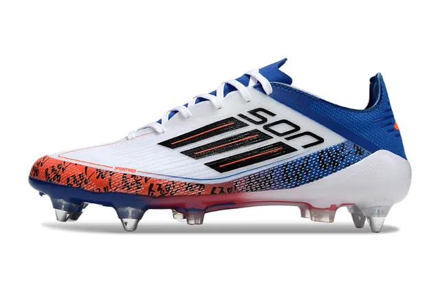 Adidas F50 Branco Azul Baixo Corte Focado na Velocidade Campo Firme Sapatos de Futebol 7