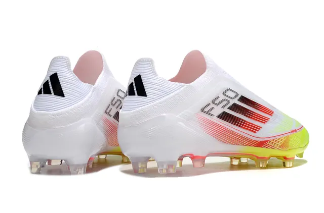 Adidas F50 白黄色袜套领渐变红条纹钉地足球鞋 5