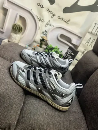 Adidas رمادي أسود شبكي الأعلى ثلاث شرائط براندينج نمط حياة سنيكرز 7