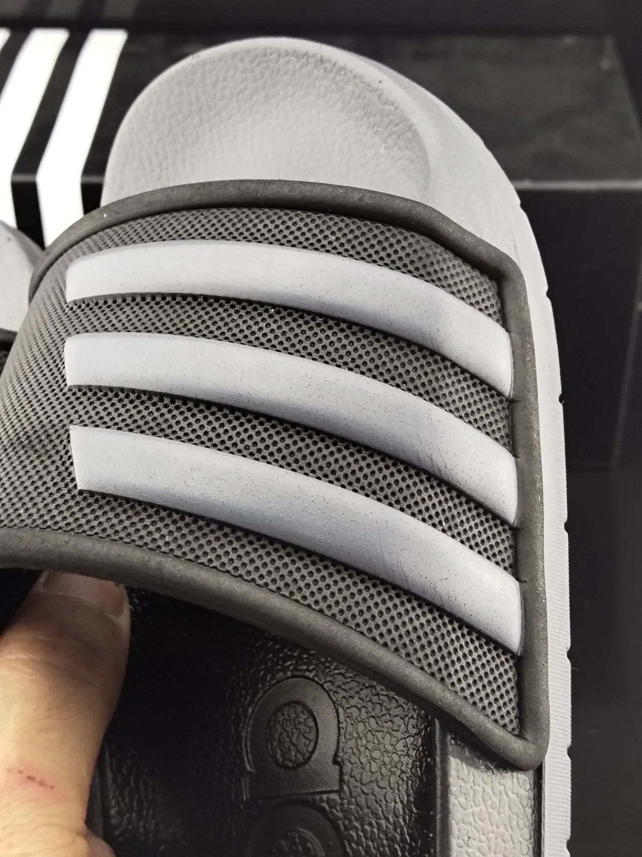 Adidas Gray Black Molded EVA Sole Perforated Mesh Strap Slippers 6