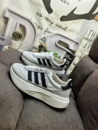 Adidas Gray Black Platform Sole Three-Stripe Side Panel Lifestyle Sneakers 7