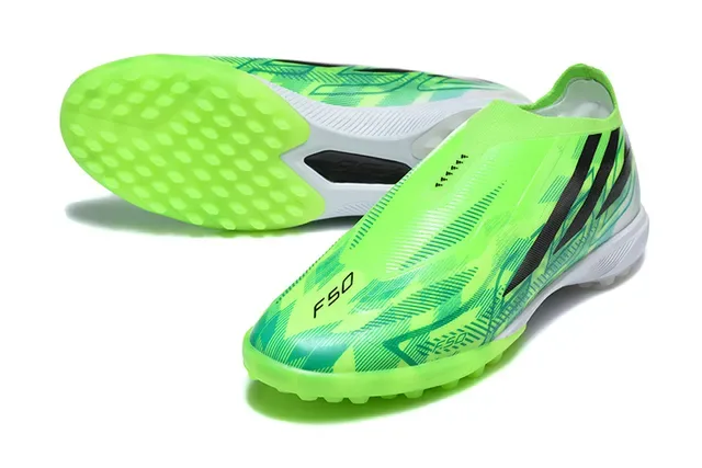 Adidas Green Black Low-Cut Sock-Fit Upper Asymmetrical Lacing Artificial-Grass Soccer Shoes 6