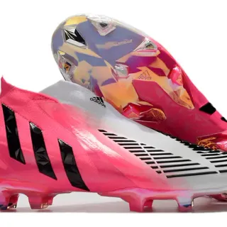 Adidas Pink Black Asymmetrical Lacing Transparent Iridescent Heel Cage Firm-Ground Soccer Shoes