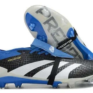 Adidas Predator Zapatos de fútbol upper texturizado de piel de serpiente negro azul tres rayas blancas firm-ground