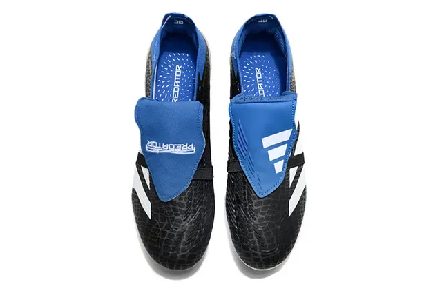 Adidas Predator Black Blue Snake-Skin Textured Upper Three White Stripes Firm-Ground Soccer Shoes 2
