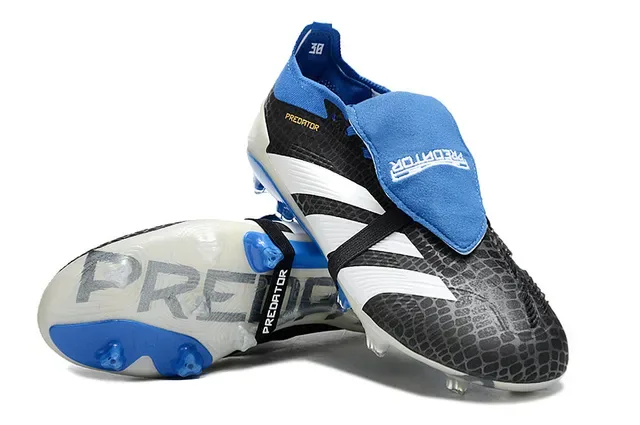 Adidas Predator Black Blue Snake-Skin Textured Upper Three White Stripes Firm-Ground Soccer Shoes 3