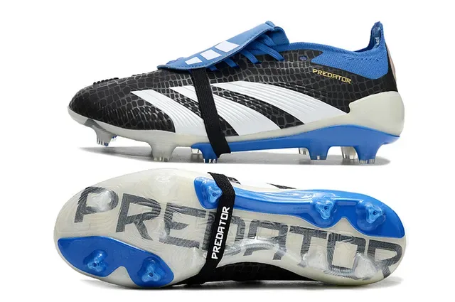 Adidas Predator Black Blue Snake-Skin Textured Upper Three White Stripes Firm-Ground Soccer Shoes 5