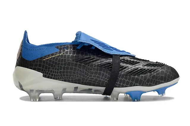 Adidas Predator Black Blue Snake-Skin Textured Upper Three White Stripes Firm-Ground Soccer Shoes 7