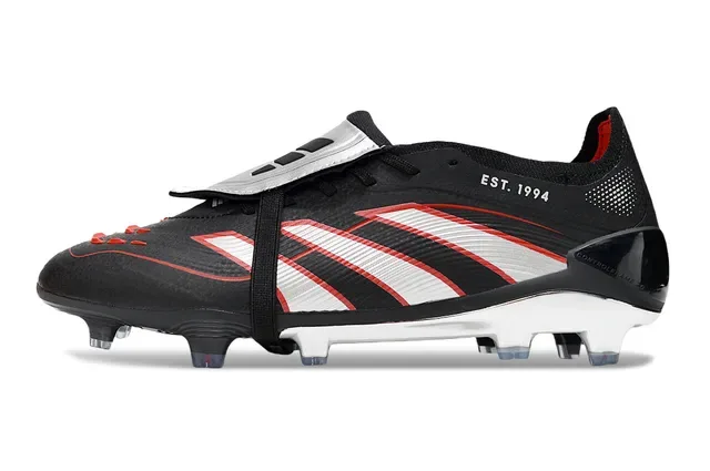 Adidas Predator 黑红 無鞋帶 帶式系帶 三條紋圖案覆蓋 人工草地足球鞋 7