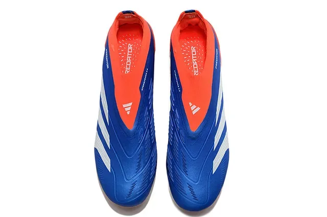 Adidas Predator 蓝橙色 袜套领 不对称系带 草地足球鞋 2