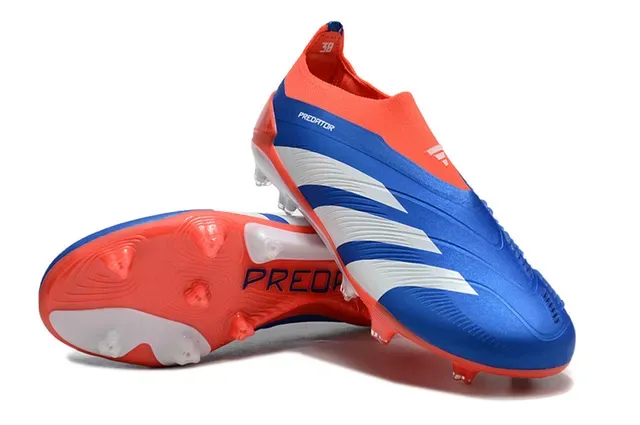 Adidas Predator 蓝橙色 袜套领 不对称系带 草地足球鞋 3
