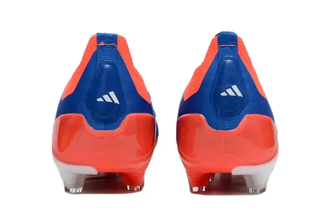 Adidas Predator 蓝橙色 袜套领 不对称系带 草地足球鞋 4