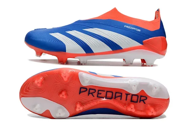 Adidas Predator 蓝橙色 袜套领 不对称系带 草地足球鞋 5