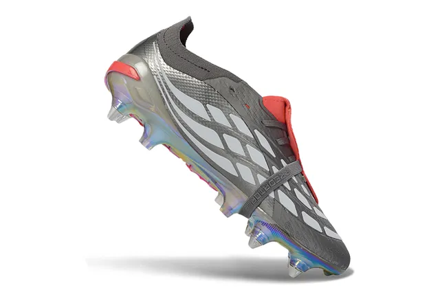 Adidas Predator Botte de football gris rouge low-cut semelle iridescente holographique sol ferme chaussures de soccer 2