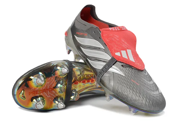 Adidas Predator Botte de football gris rouge low-cut semelle iridescente holographique sol ferme chaussures de soccer 4