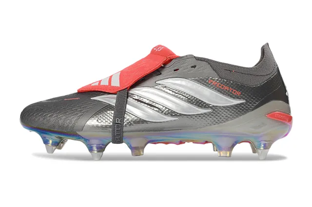Adidas Predator Botte de football gris rouge low-cut semelle iridescente holographique sol ferme chaussures de soccer 7