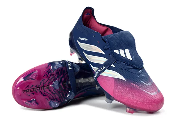 Adidas Predator azul marino rosa bajo corte sin cordones botines iridiscente tres rayas marca terreno firme zapatos de fútbol 3