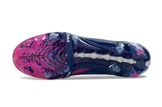 Adidas Predator azul marino rosa bajo corte sin cordones botines iridiscente tres rayas marca terreno firme zapatos de fútbol 5