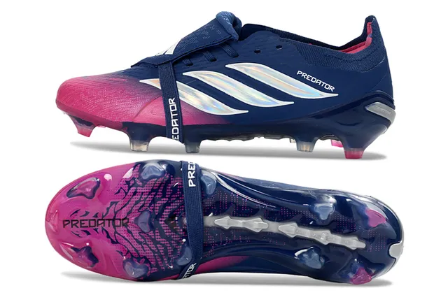 Adidas Predator azul marino rosa bajo corte sin cordones botines iridiscente tres rayas marca terreno firme zapatos de fútbol 6
